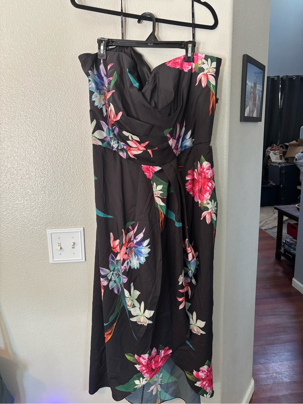 City Chic NWT Black Succulent Floral Faux Wrap Maxi Dress Plus Size XL 22W